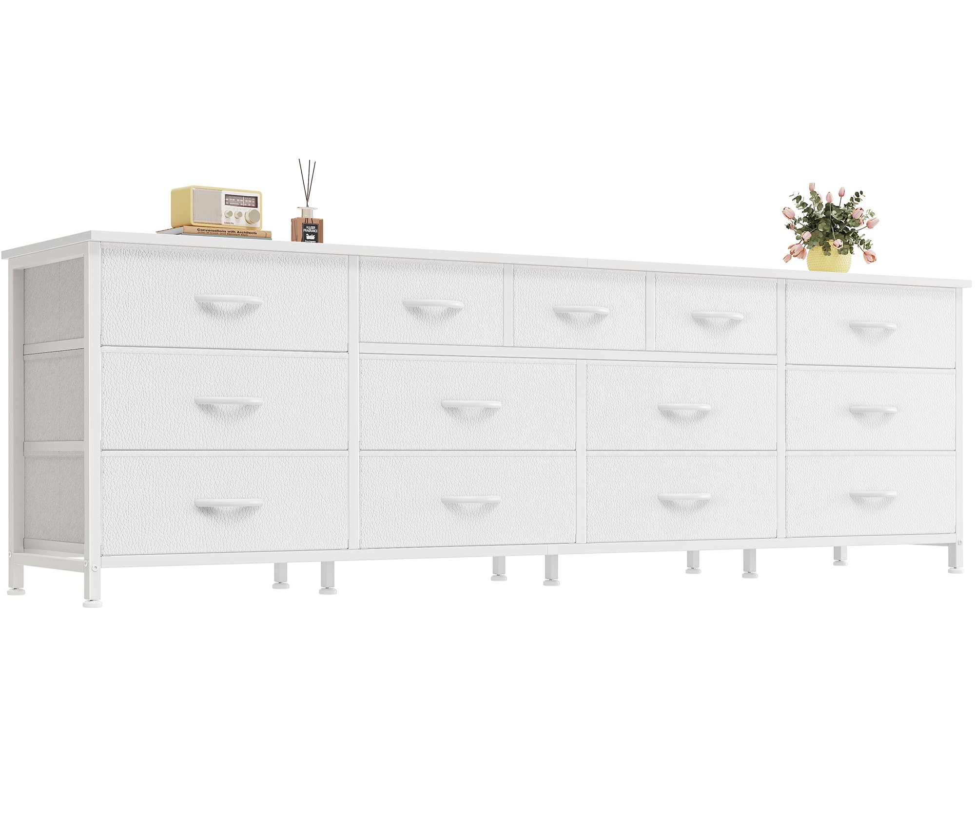 Front. Fabibe - 70 Inch Dresser For Bedroom Tv Stand 65 75 80 13 Fabric Drawer Long Large Entertainment Center Wide Chest Of With Sto... - White.