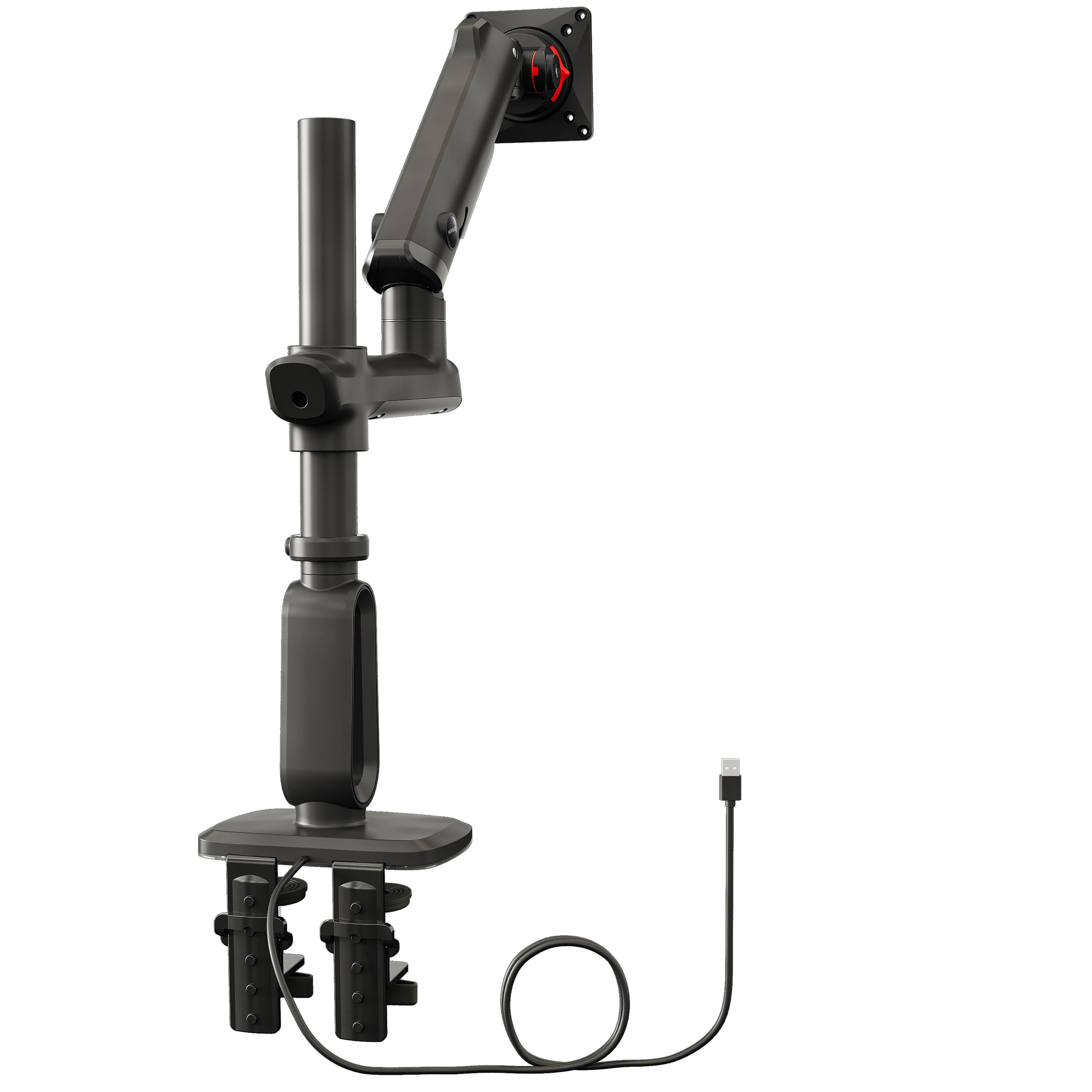 Alt View 2. HUANUO - Single Monitor Desk Mount with Mechanical Spring Arm, Integrated LED Light, & Supports up to a 57” Monitor - Black.