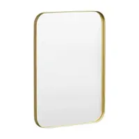 LOVMOR - 22 in. W x 30 in. H Tempered Glass Rounded Rectangle Framed Wall-Mounted Bathroom Vanity Mirror in Gold - Gold - Angle_Zoom