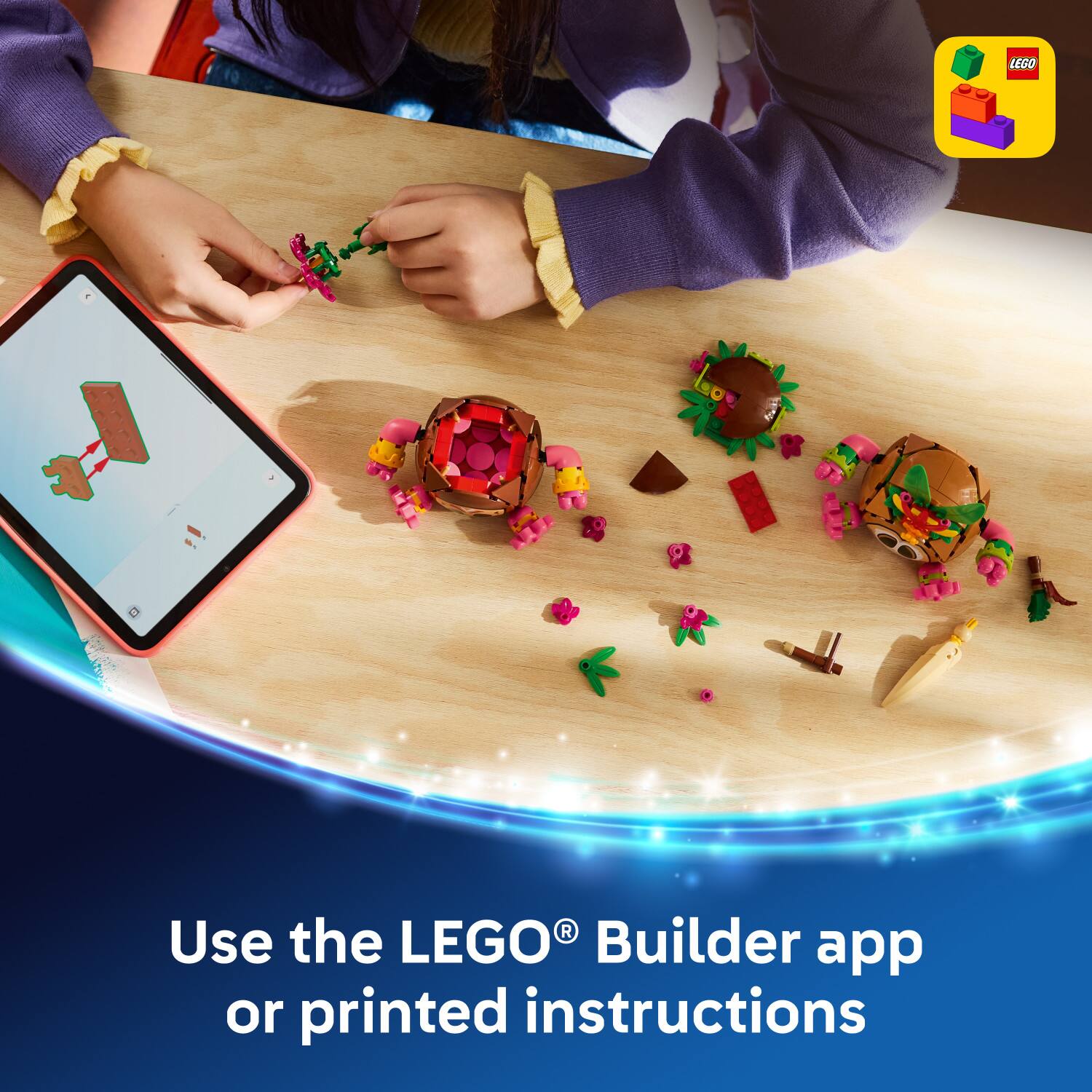 Use the LEGO® Builder app or printed instructions