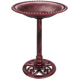 Best Choice Products - Outdoor Rustic Pedestal Bird Bath Accent for Garden, Yard w/ Fleur-de-Lis Accents - Cherry Red