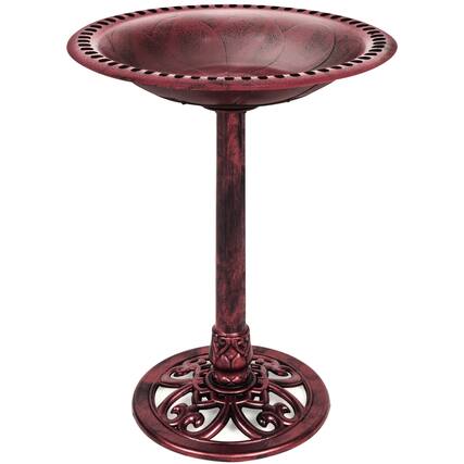 Front. Best Choice Products - Best Choice Products Outdoor Rustic Pedestal Bird Bath Accent for Garden, Yard w/ Fleur-de-Lis Accents - Cherry Red - Cherry Red.