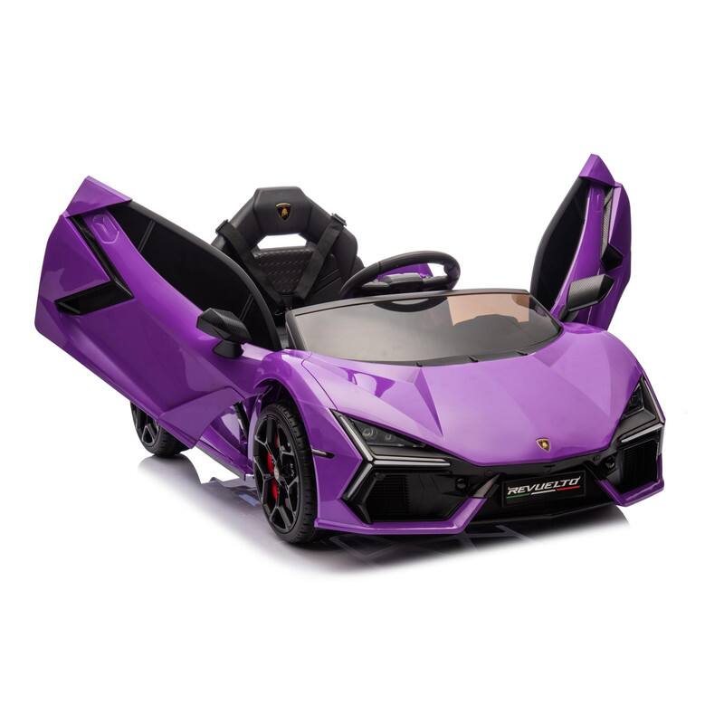 Front. GARVEE - Kids Ride On Lamborghini Car, 12V Electric Vehicle, Remote & Manual, USB, Bluetooth, Spring Suspension, Headlight - Purple.