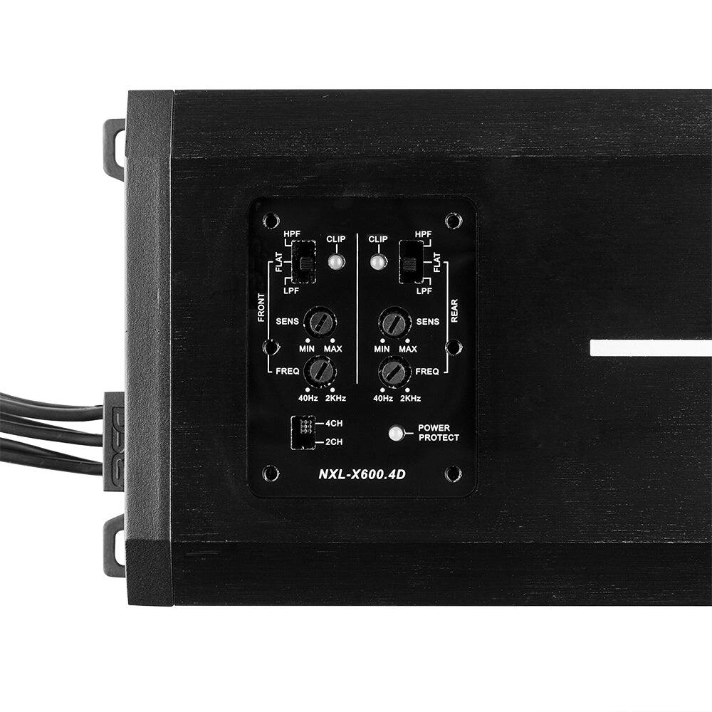 FRONT
HPF CLIP FLAT LPF SENS MIN MAX
REAR
HPF CLIP LPF SENS MIN MAX
FREQ
40Hz 2KHz
40Hz 2KHz
4CH 2CH
POWER PROTECT
NXL-X600.4D