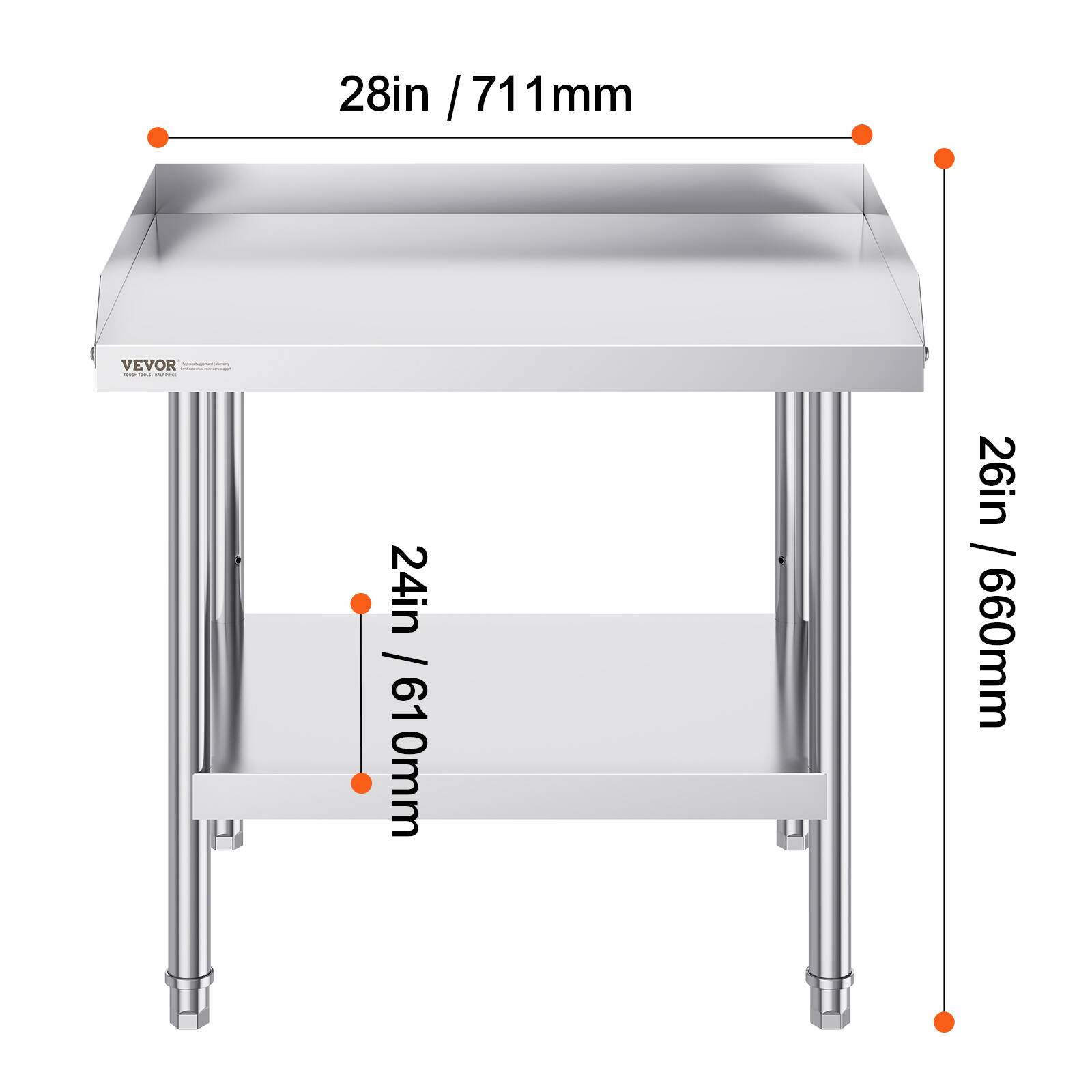 28in / 711mm  
26in / 660mm  
24in / 610mm