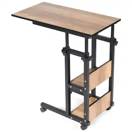 Front. Kadyn - Nightstand,Coffee Side Table,C-Shape Mobile Snack End Table with Storage Shelves - Brown.