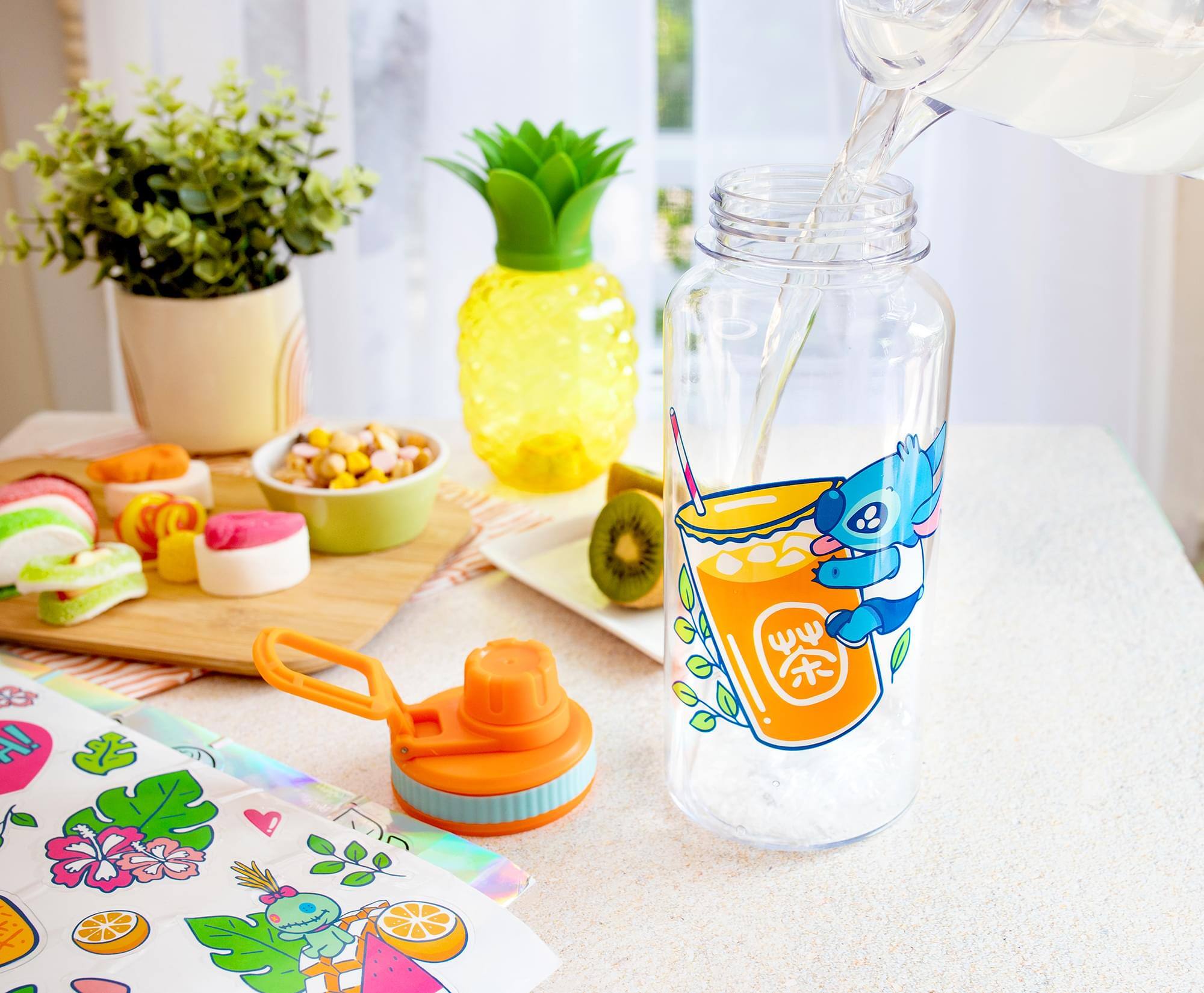 Alt View 3. Silver Buffalo - Disney Lilo & Stitch Bubble Tea Plastic Water Bottle and Decal Sticker Set - Orange.