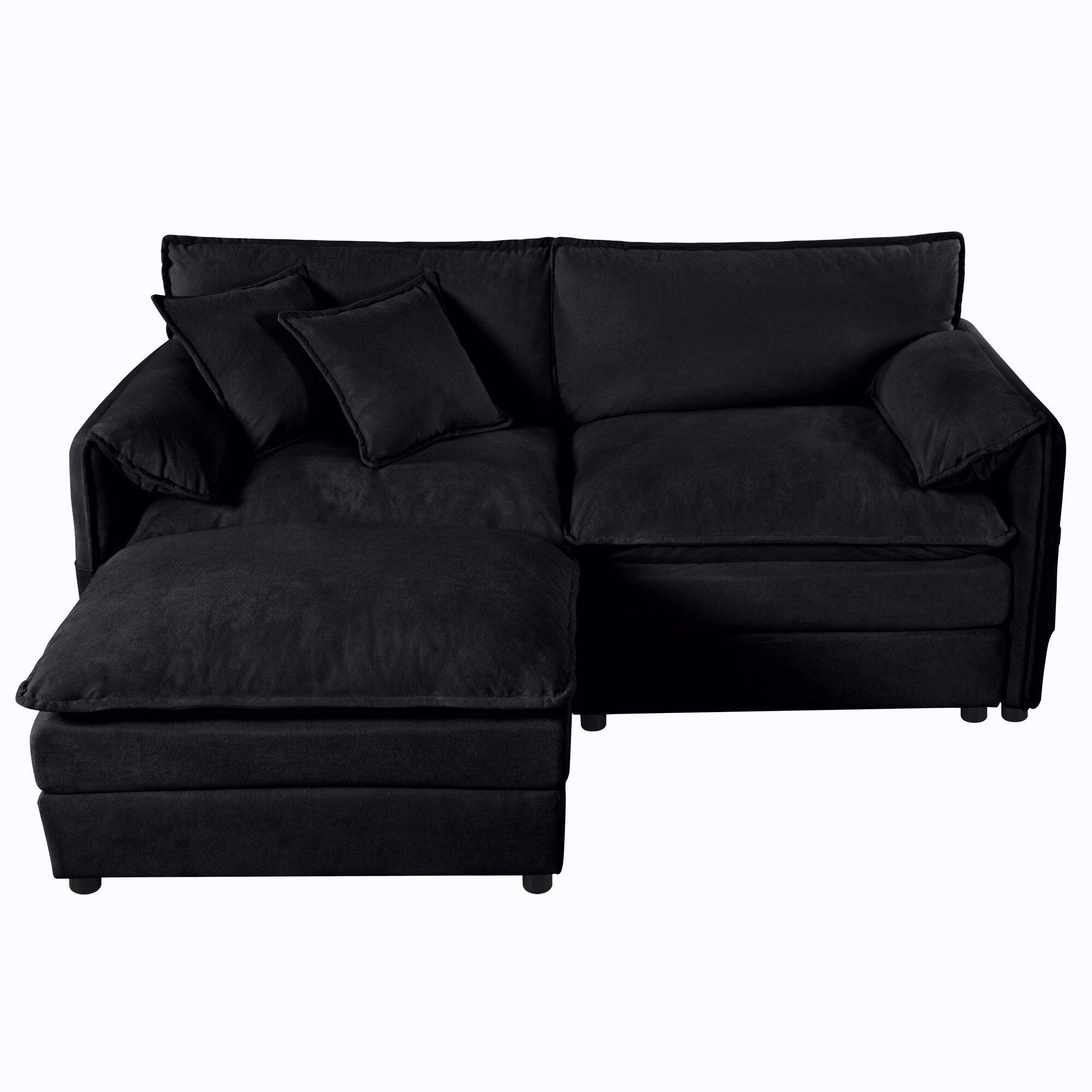 Alt View 1. Boyel Living - Modern Minimalist Black Chenille Sofa with Side Storage Pockets 3-Seat - Black.