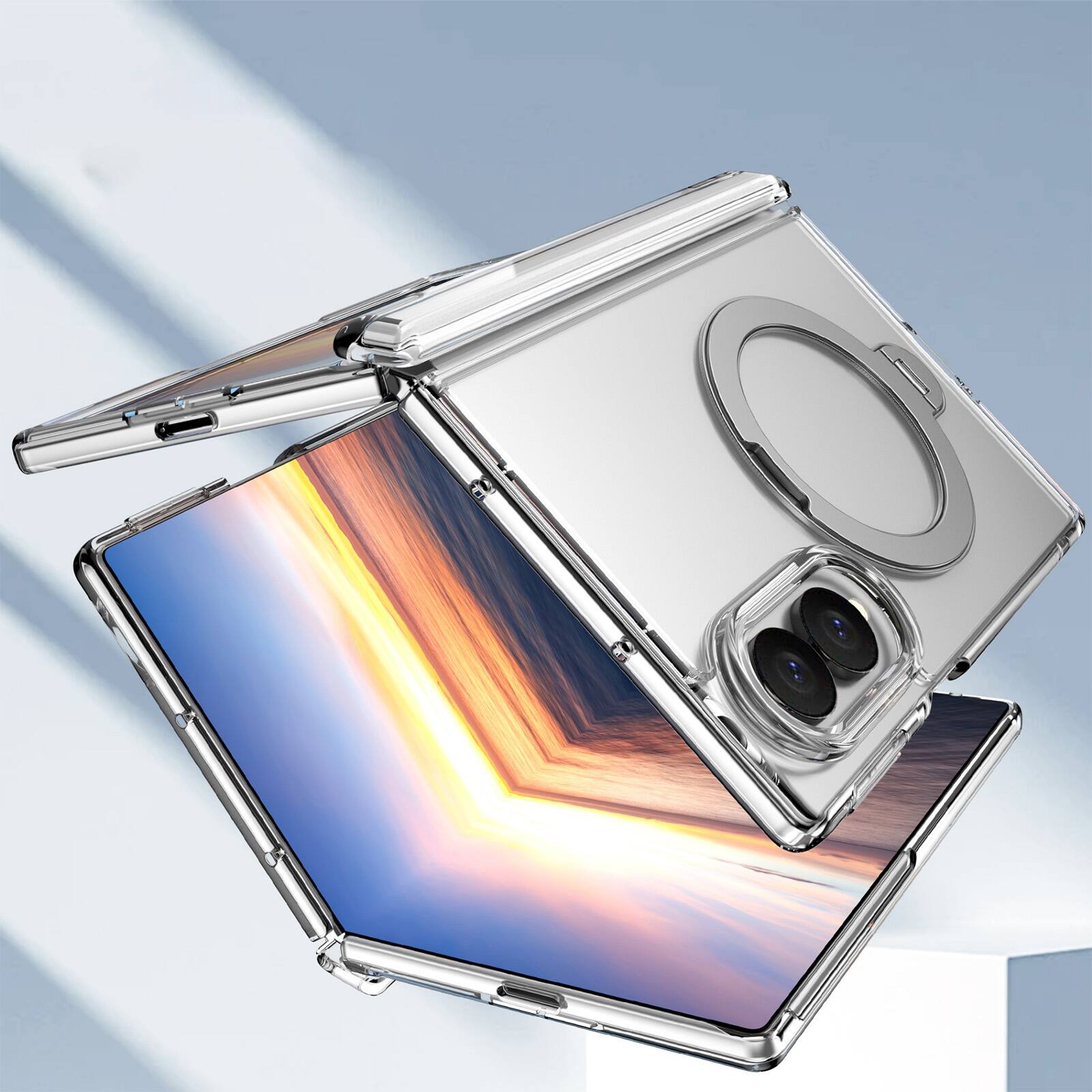 Alt View 1. Dteck - For Samsung Galaxy Z Fold8 Magnetic Case Built-in Screen Protector,Shockproof Ring Stand Clear Back Hinge Protect Cover - Clear.