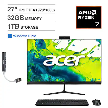 27" IPS FHD (1920*1080)
32GB MEMORY
1TB STORAGE
AMD RYZEN 7
Windows 11 Pro
Acer