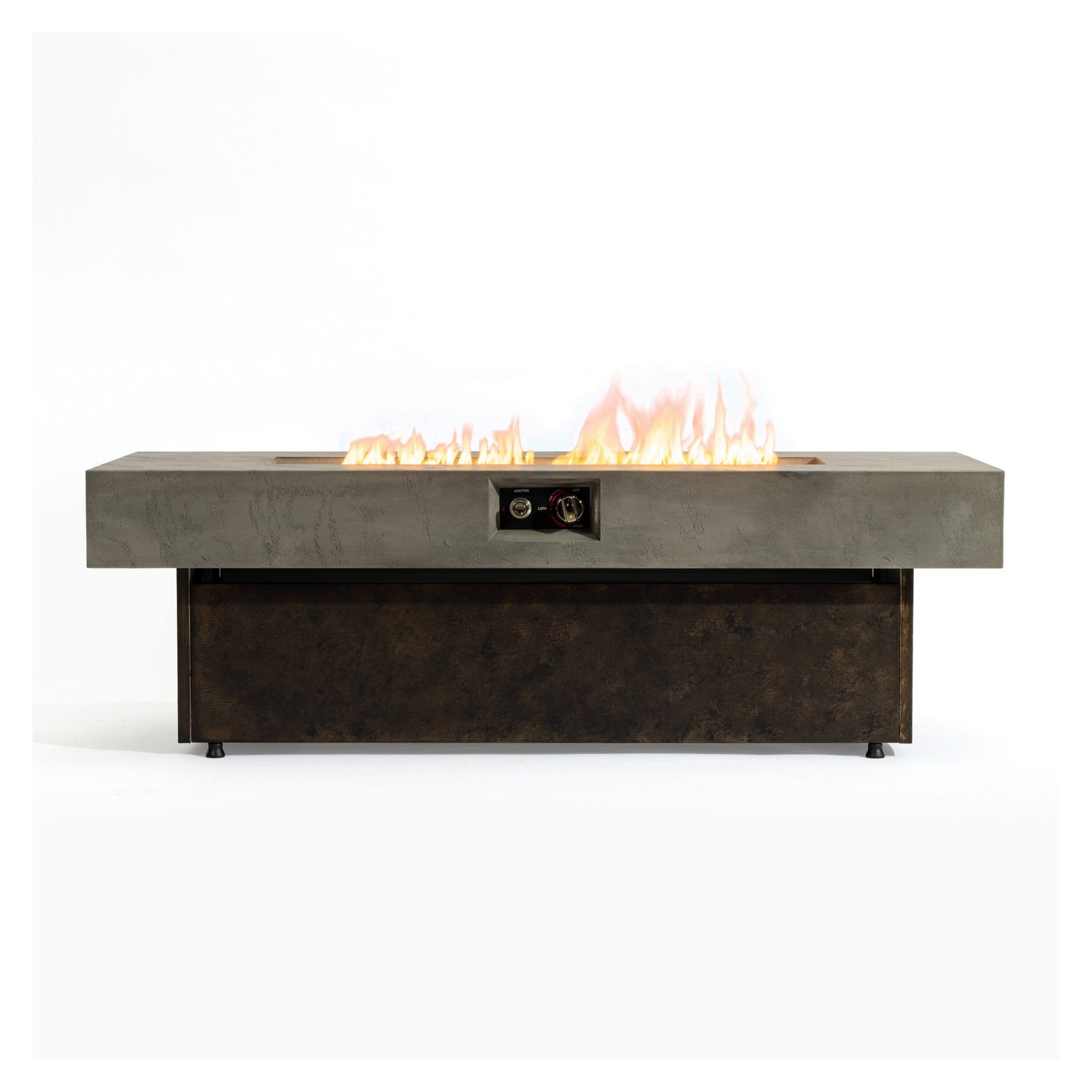 Front. Boyel Living - 56 Inch Tabletop Rectangular Propane Fire Pit 50000 BTU Adjustable Height - Brown&Gray.