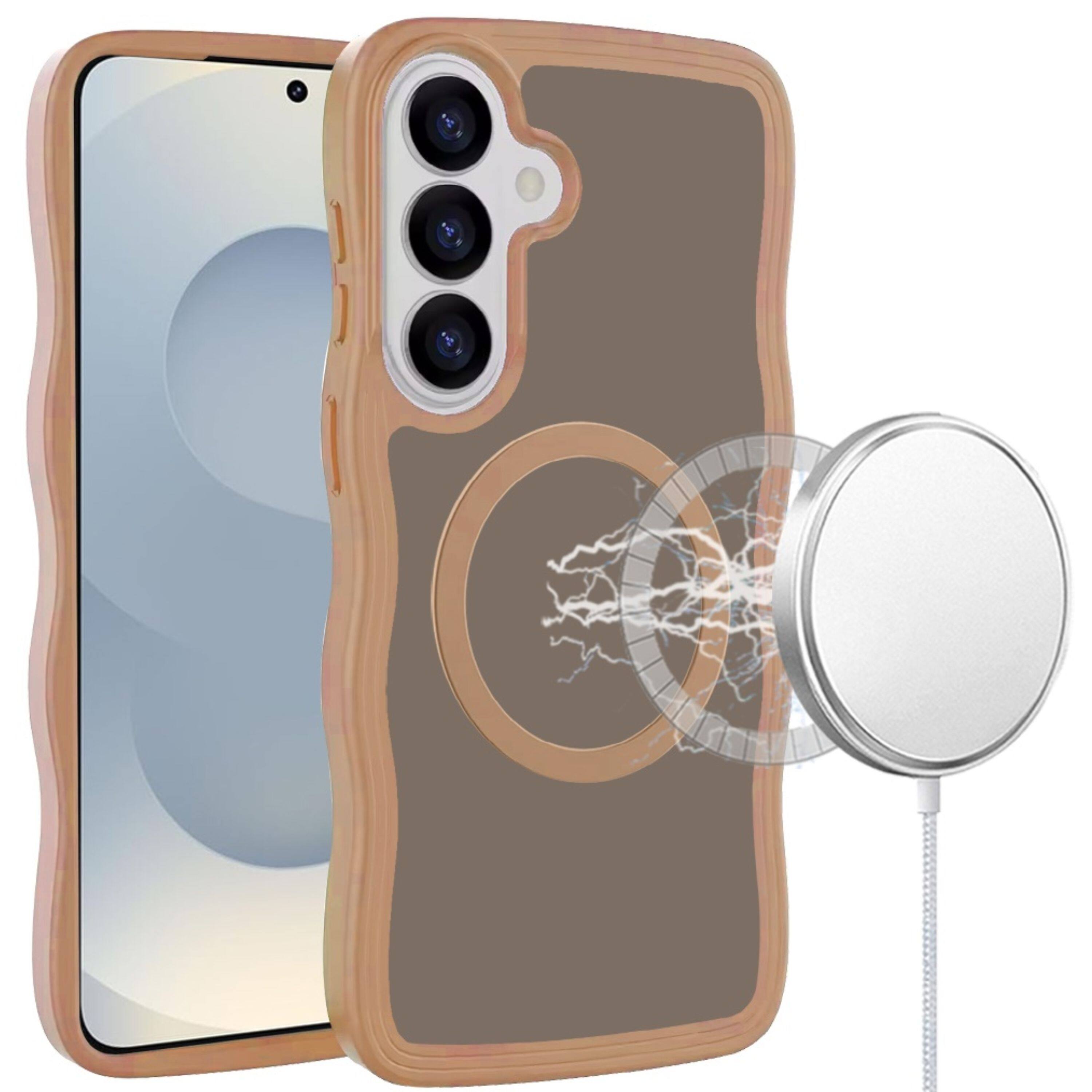 Front. Kitcheniva - Wavy Side Grip With Magnetic Circle Plus Tempered Glass For Samsung S26 Plus Coffee - Brown.