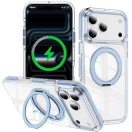 Dteck - Magnetic Shockproof Case for Apple iPhone 17 Pro,Mag Safe Compatible Clear Cover with 360 Rotating Metal Kickstand - Lightblue