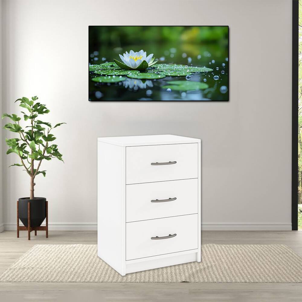 Front. Hivvago - Compact Bedroom Side Cabinet with Triple Drawer Storage - White.