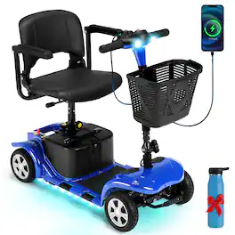 Hover Heart - Compact Electric Mobility Scooter for Adults with LED Light, Basket & Thermos Bottle, Perfect Gift Idea - Blue