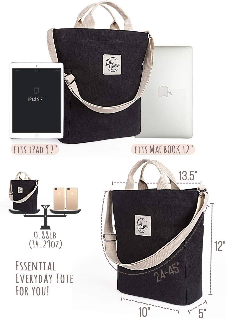Lily Queen iPad 9.7"  
FITS IPAD 9.7"  
FITS MACBOOK 12"  
0.88LB (14.29OZ)  
ESSENTIAL EVERYDAY TOTE FOR YOU!  
24-45"  
12"  
10"  
5"  
13.5"