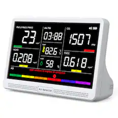 PM1.0 PM2.5 PM10
23 μg/m³
GOOD
HCHO
0.208 mg/m³
OK
TEMP
82.6 °F
HUMI
58 %
AQI
0-50
51-100
101-150
151-200
201-300
301-500
AM PM
03:88
CO2
1507 PPM
POOR
TVOC
0.618 mg/m³
OK
open windows to improve air circulation
Air detector