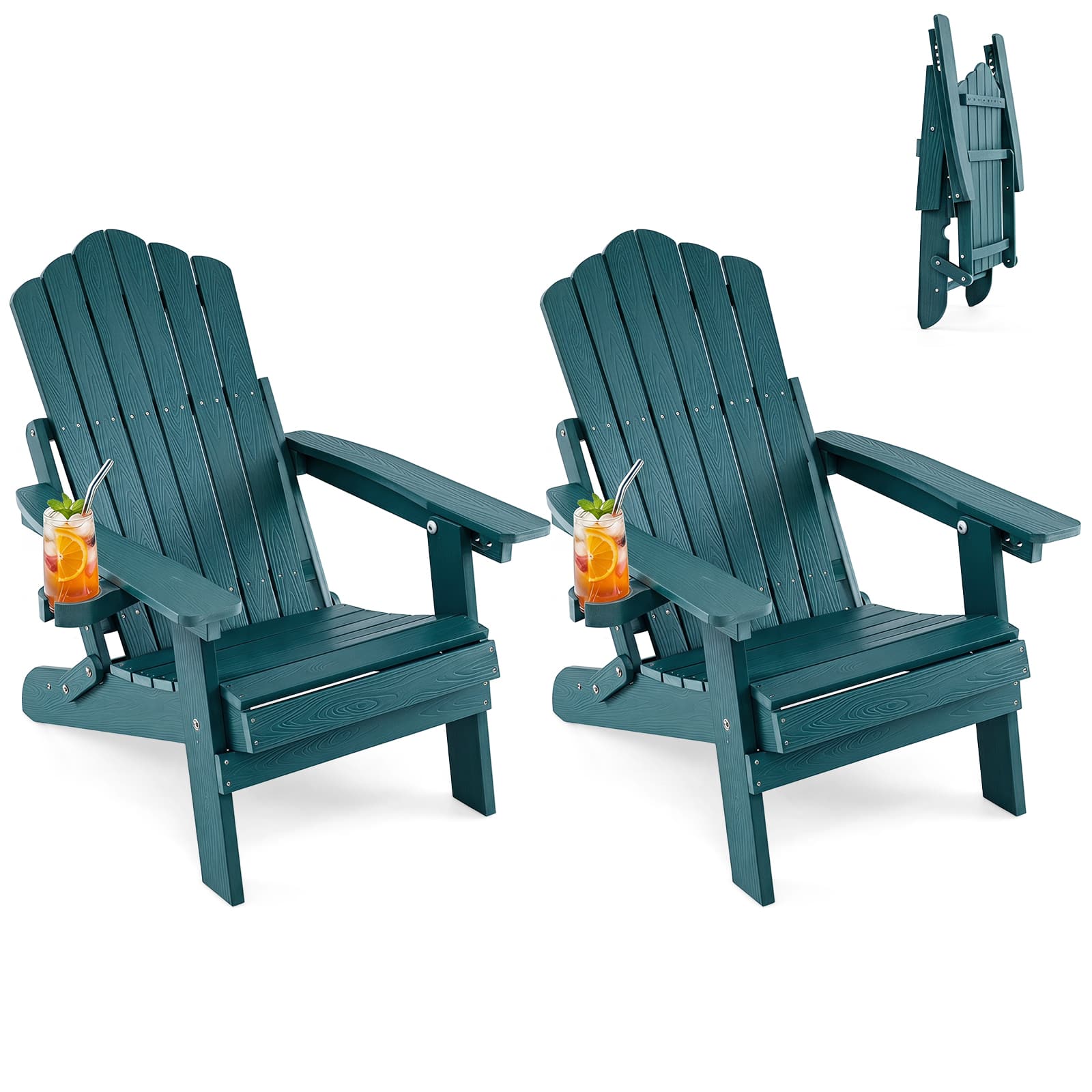 Gymax - 2PCS Folding Adirondack Chair w/ 5-Level Backrest Wooden Textured for Lawn - Green price history on PriceWatchPro
