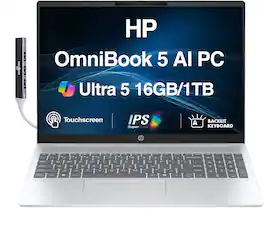 HP - OmniBook 5 Laptop 16.0 WUXGA (Intel Ultra 5-225U, 16GB LPDDR5X, 1TB SSD, Intel Graphics, Win 11 Home) w/USB Hub - Glacier Silver