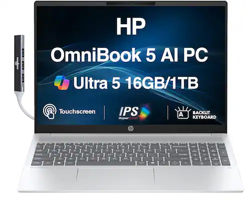 HP OmniBook 5 AI PC Ultra 5 16GB/1TB Touchscreen IPS SuperCLEAR A BACKLIT KEYBOARD