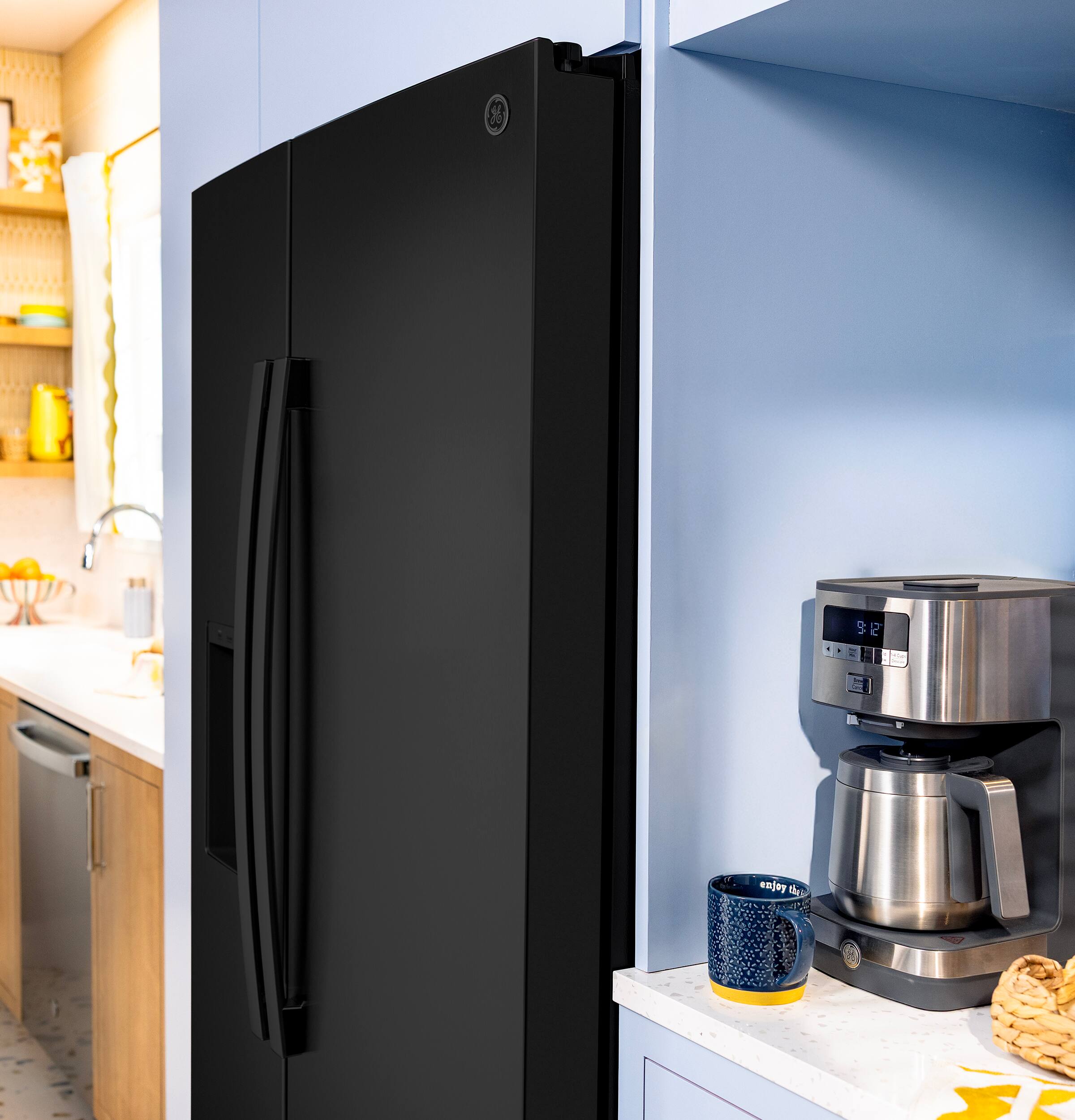 Alt View 22. GE - 36 in. Wide 23.6 Cu. Ft. Counter Depth Side-By-Side Refrigerator with Extra Tall Dispenser and In-Door Icemaker - Black.