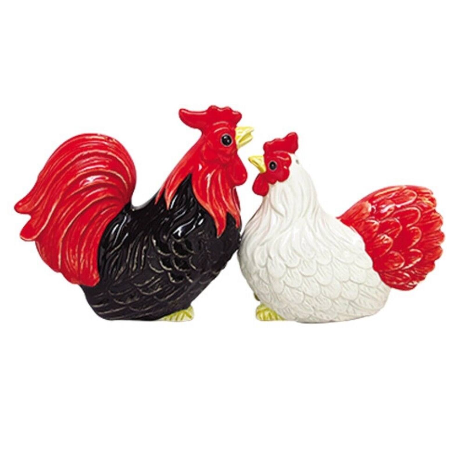 Pacific Trading - Rooster and Hen Attractives Ceramic Magnetic Salt Pepper Shakers - Multicolor