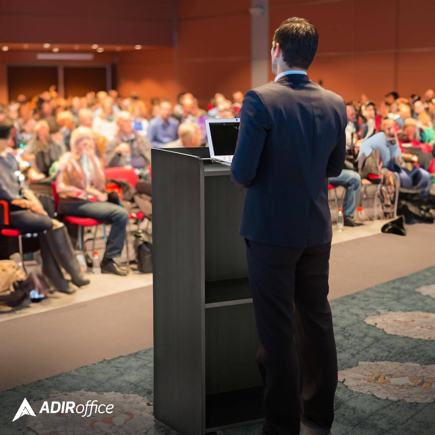 Alt View 10. AdirOffice - Wood Mobile Presentation Lectern Speaker Stand Stand with Shelves - Medium Oak.