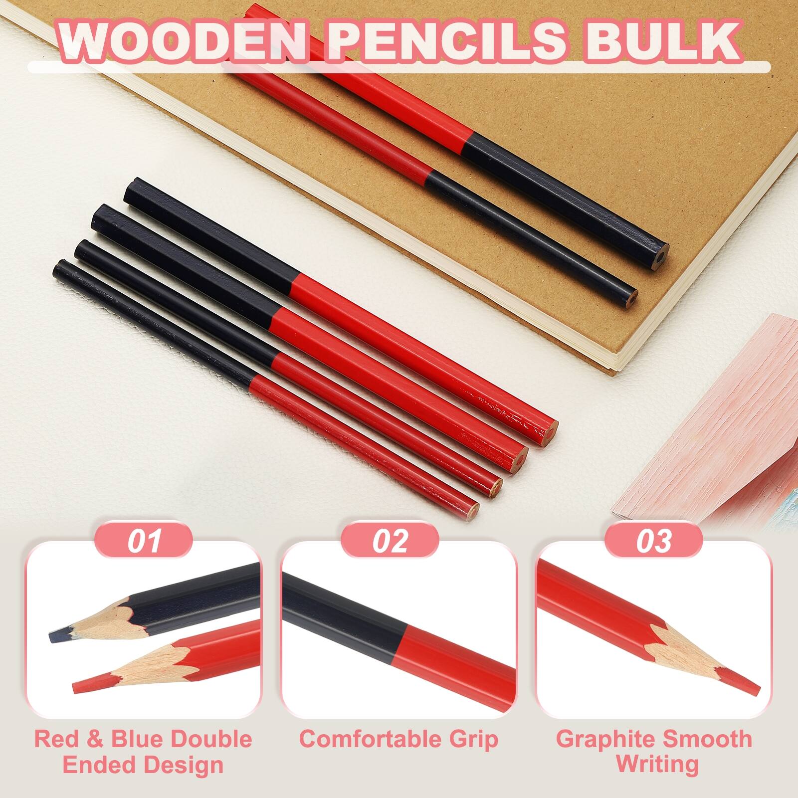 WOODEN PENCILS BULK

01 Red & Blue Double Ended Design

02 Comfortable Grip

03 Graphite Smooth Writing