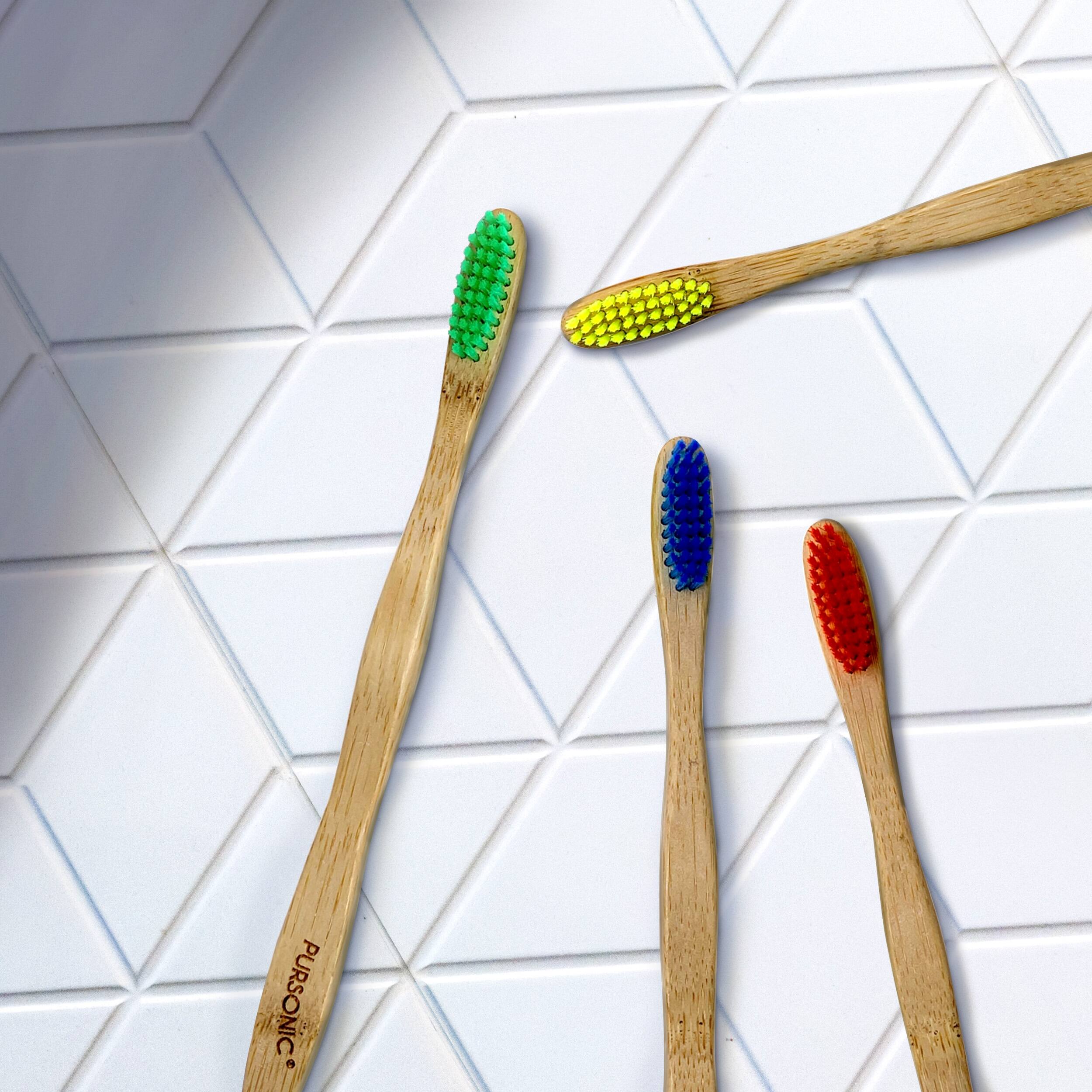 Alt View 4. Pursonic - 100% Natural Eco Bamboo Toothbrushes (4 pack) - Multicolor.