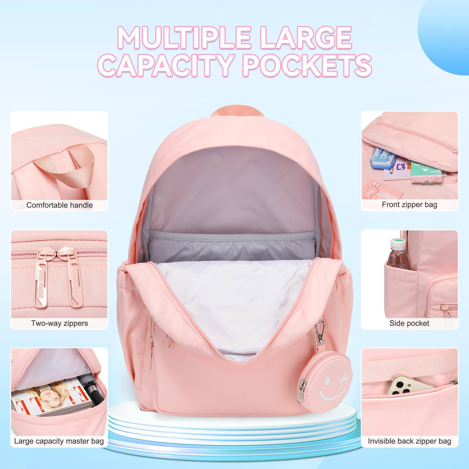 MULTIPLE LARGE CAPACITY POCKETS

- Comfortable handle
- Two-way zippers
- Front zipper bag
- Side pocket
- Large capacity master bag
- Invisible back zipper bag