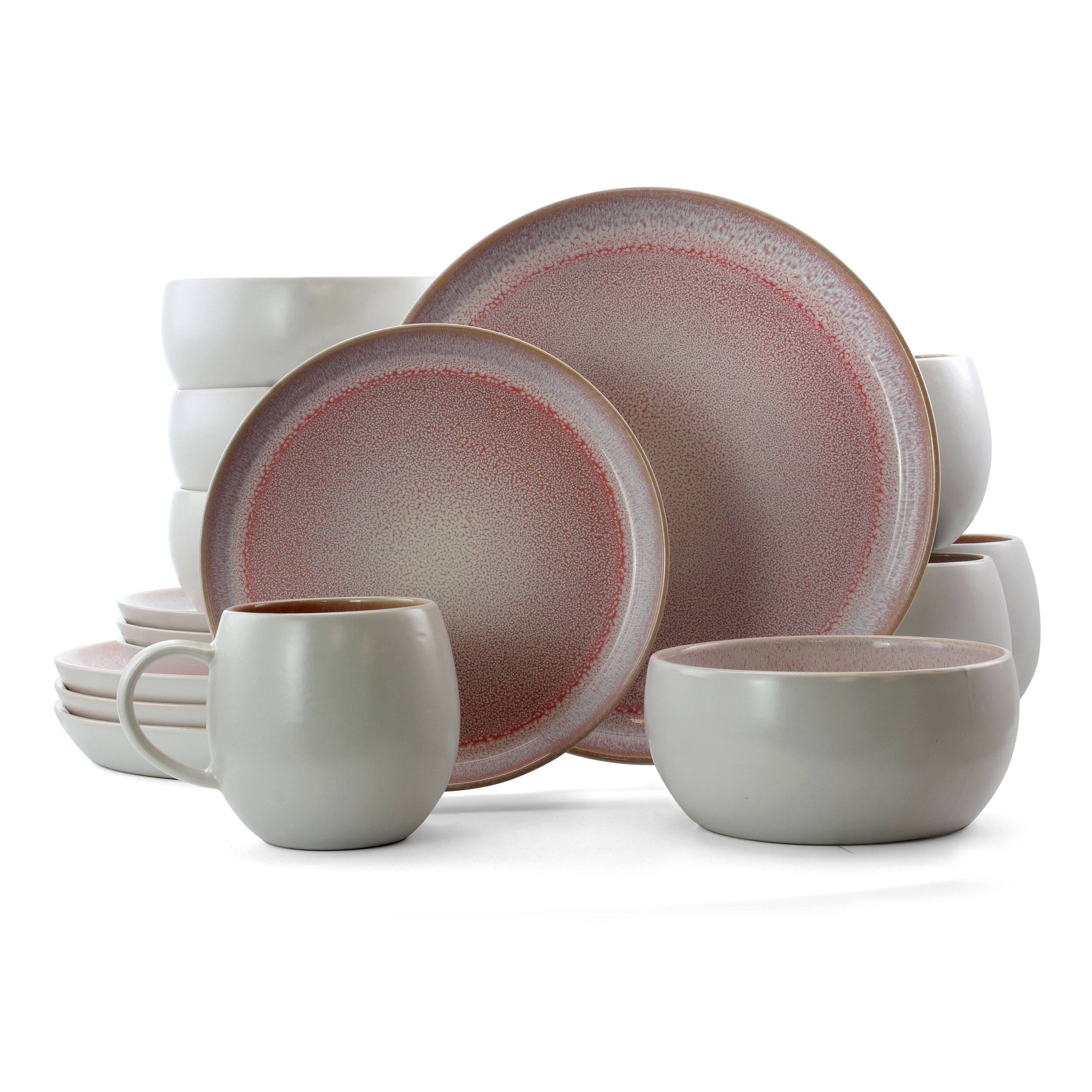 Elama - Mocha Muave 16 Piece Luxurious Stoneware Dinnerware with Complete Setting for 4 - Mauve