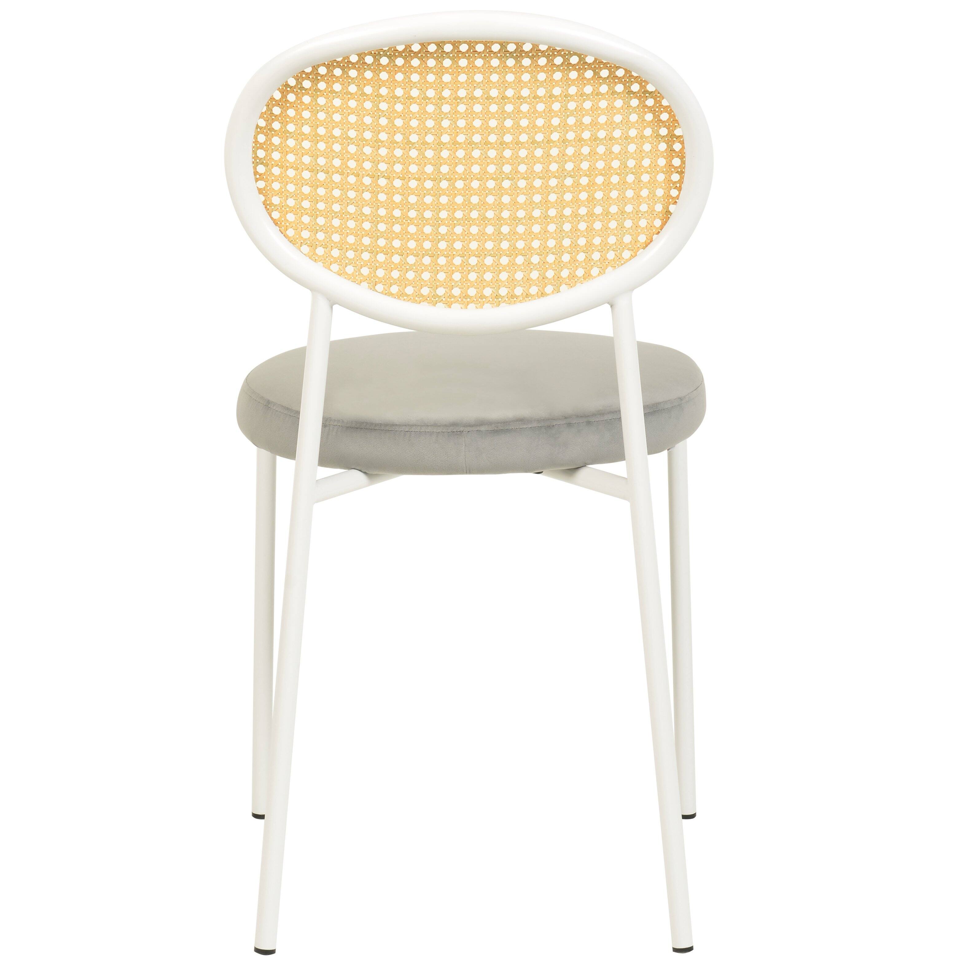 Alt View 4. LeisureMod - Euston Modern Dining Chair with Stainless Steel Frame, Breathable Rattan Backrest & Velvet Seat - Grey.