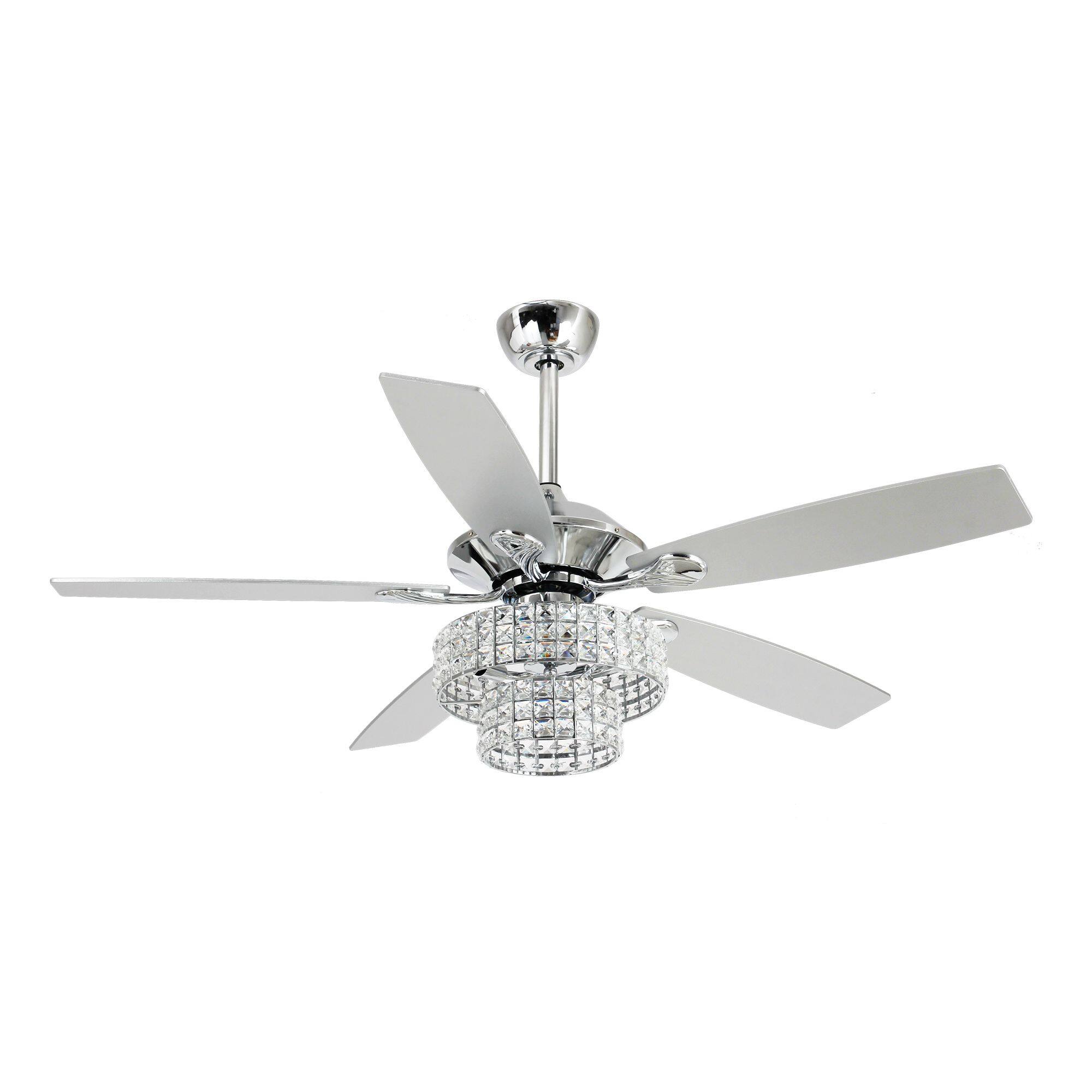 Alt View 5. Parrot Uncle - 52" Chrome Crystal Chandelier Ceiling Fan with Light and Remote Control - Chrome.