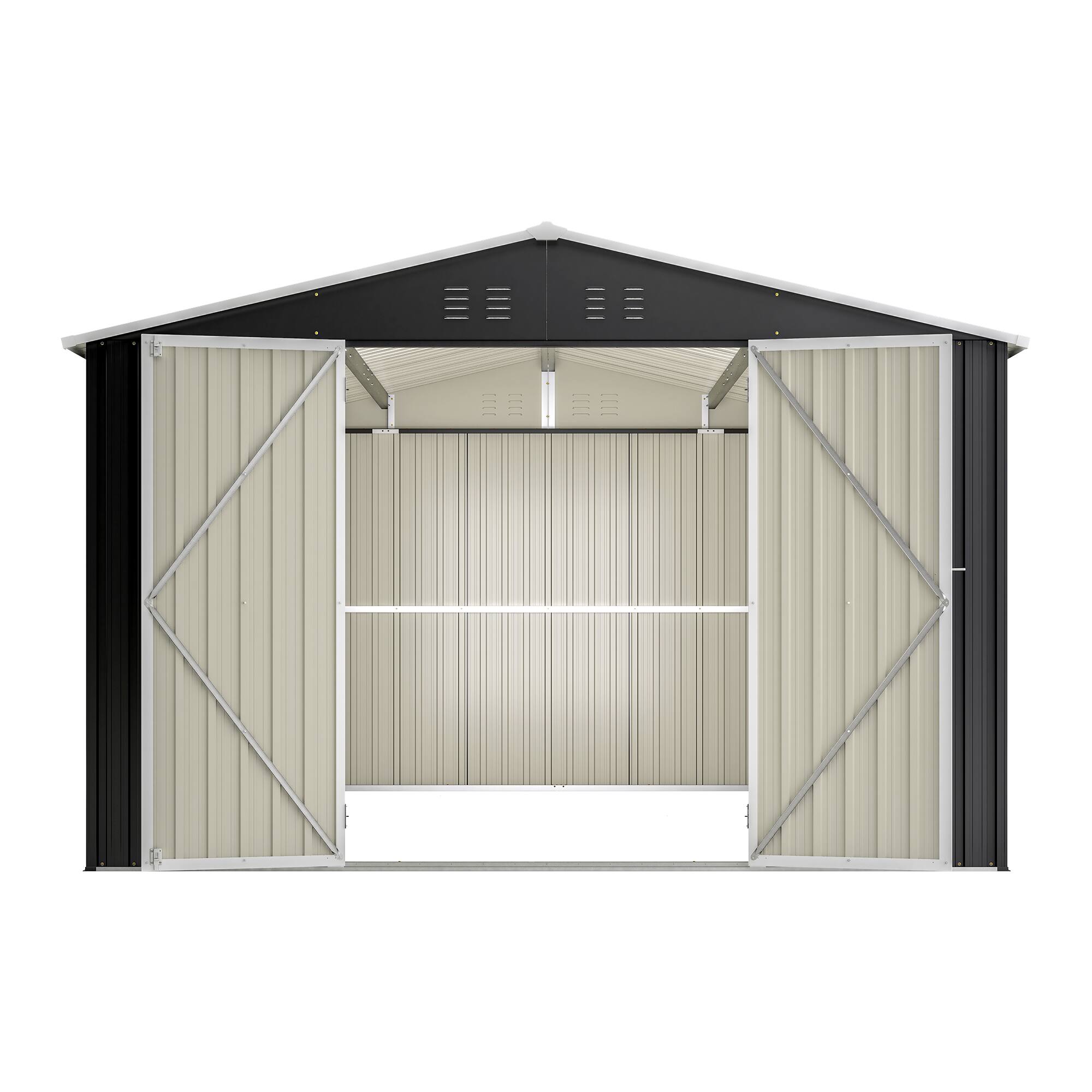 Alt View 4. Lirago - 10x12 FT Outdoor Storage Shed All-Weather Metal Shed with Lockable Doors - Black.