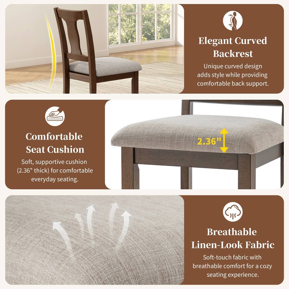 Elegant Curved Backrest  
Unique curved design adds style while providing comfortable back support.

Comfortable Seat Cushion  
Soft, supportive cushion (2.36" thick) for comfortable everyday seating.

Breathable Linen-Look Fabric  
Soft-touch fabric with breathable comfort for a cozy seating experience.