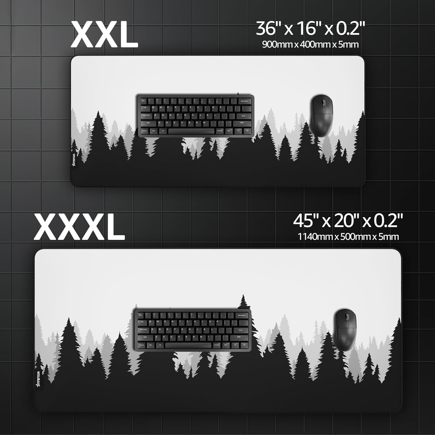 XXL  
36" x 16" x 0.2"  
900mm x 400mm x 5mm  

XXXL  
45" x 20" x 0.2"  
1140mm x 500mm x 5mm