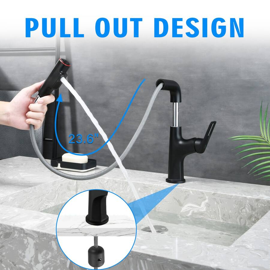Matte Pull Down Vessel Faucet Single Hole Bathroom Sink Faucet with ...
