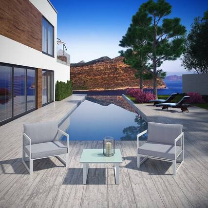 Front. Modway - Fortuna 3 Piece Outdoor Patio Sectional Sofa Set by Modway - White Gray.