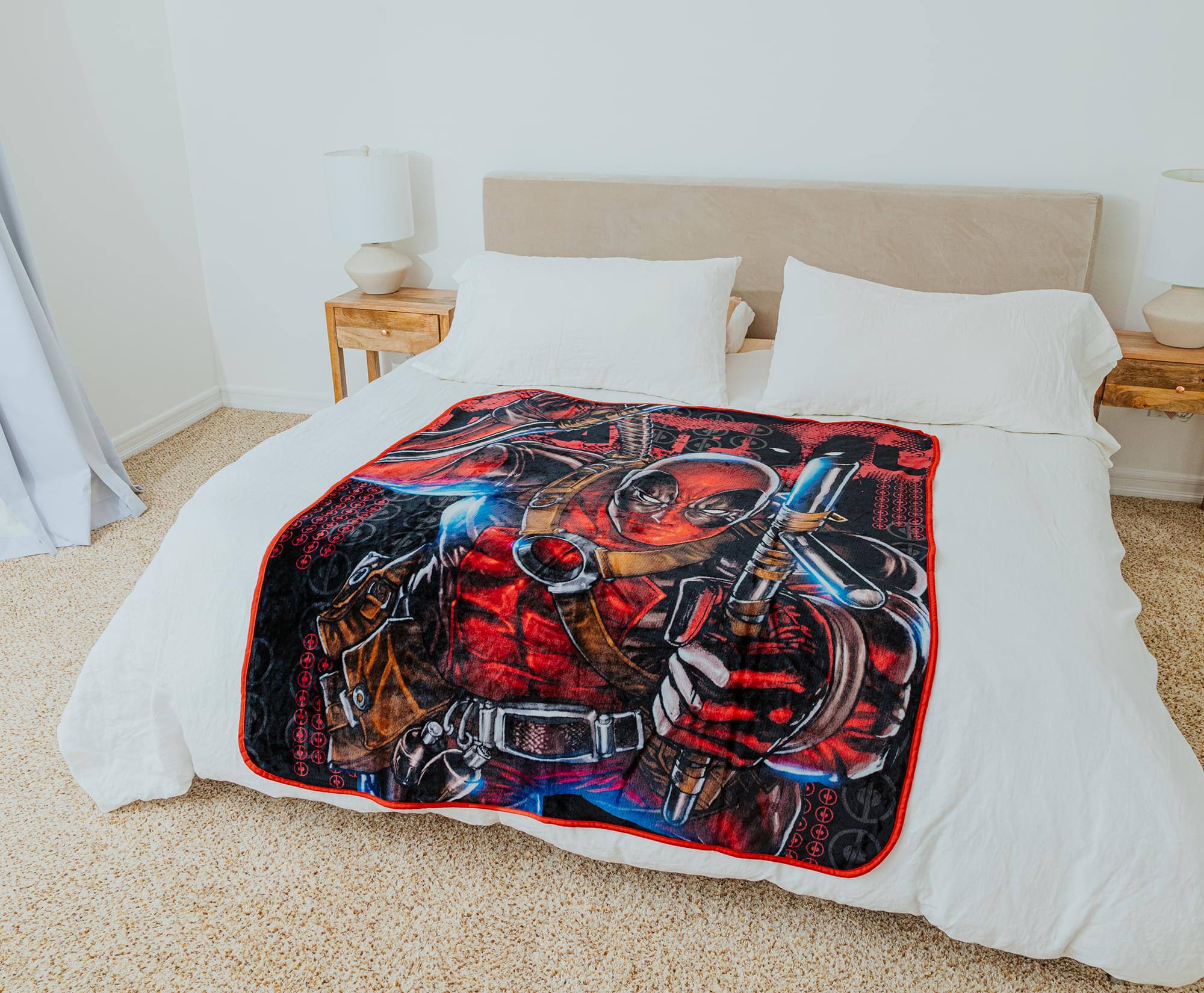 Alt View 4. Marvel - Marvel Comics Deadpool Batons Raschel Throw Blanket | 50 x 60 Inches - Red.