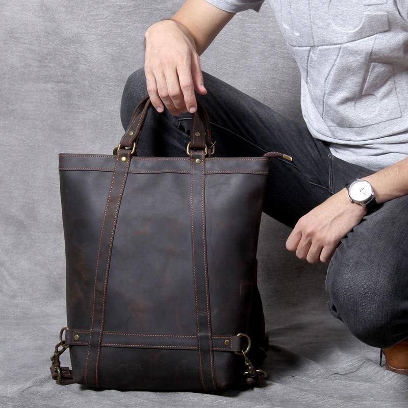 Angle. Steel Horse Leather - The Icarus | Handmade Vintage Leather Backpack - brown.