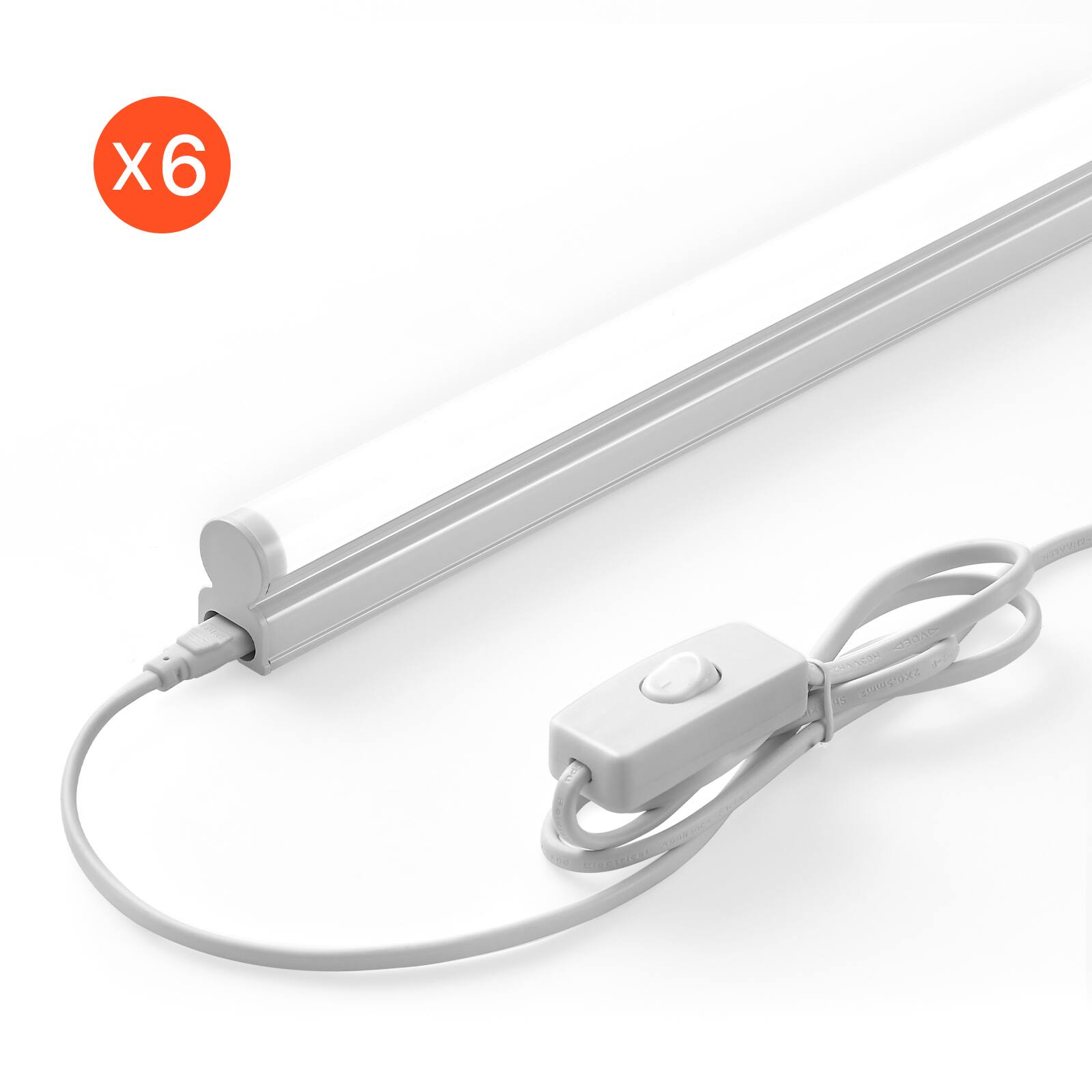 Front. VEVOR - LED Shop Light,6 Pack T5 Integrated Single Fixture, 4FT, 2200lm,6500K LED Tube Light, Corded Electric with ON/Off Switch - White.