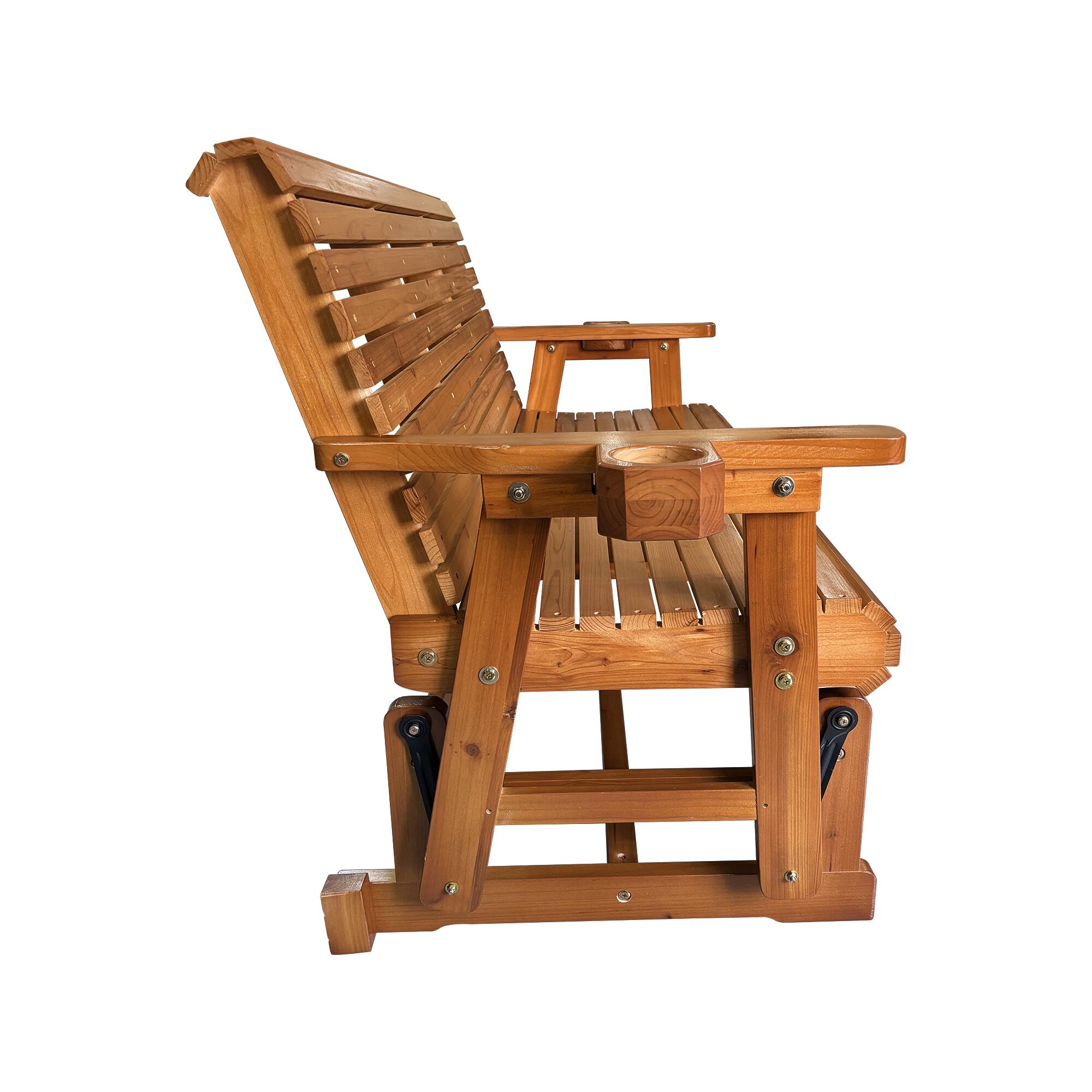 Left. Fortune Candy - Patio Glider with Cup Holders, High Roll Back and Deep Contoured Seat, 3-Seater, Heavy Duty 800 Lb, 5 Feet (Brown) - Brown.