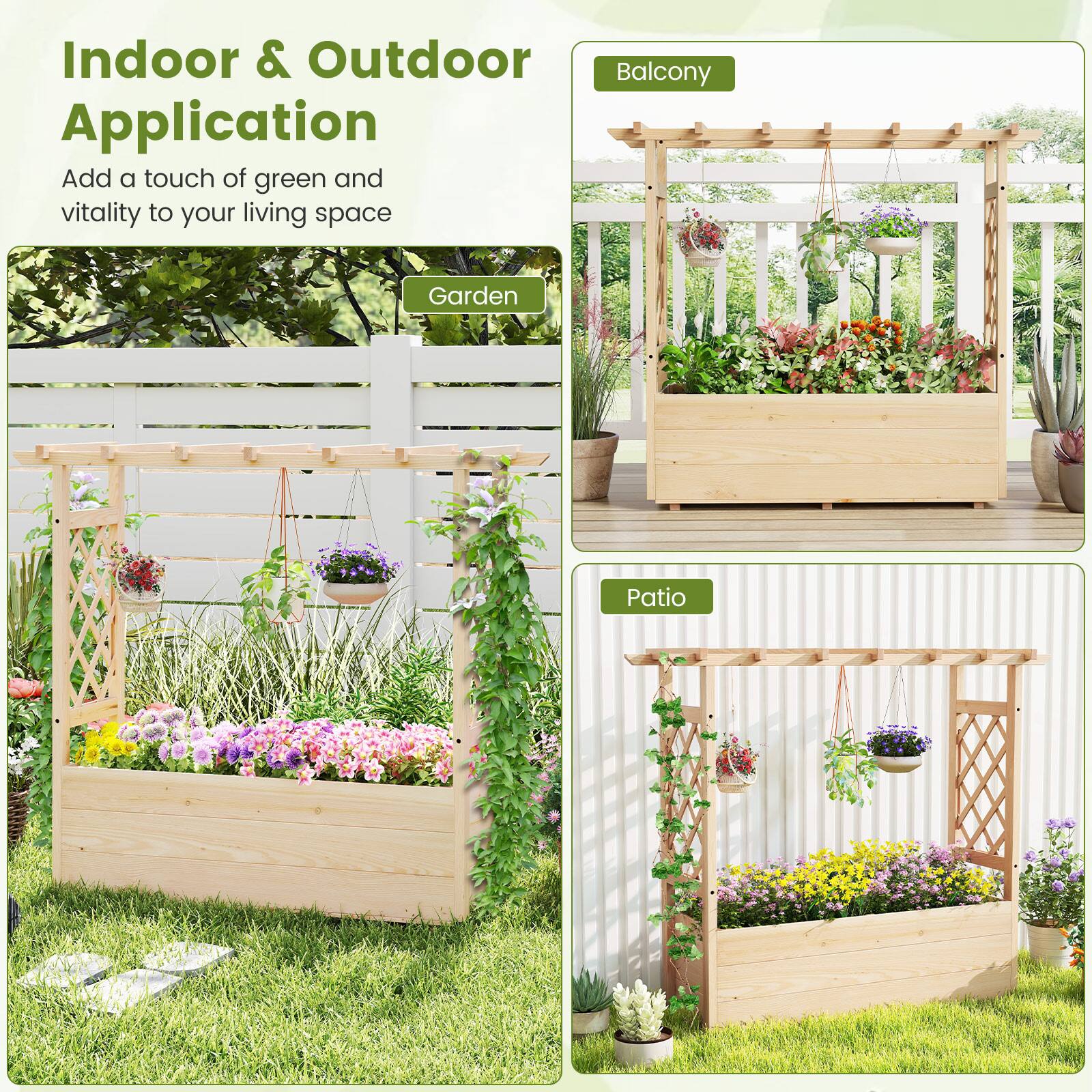 Indoor & Outdoor Application

Add a touch of green and vitality to your living space

Garden

Balcony

Patio