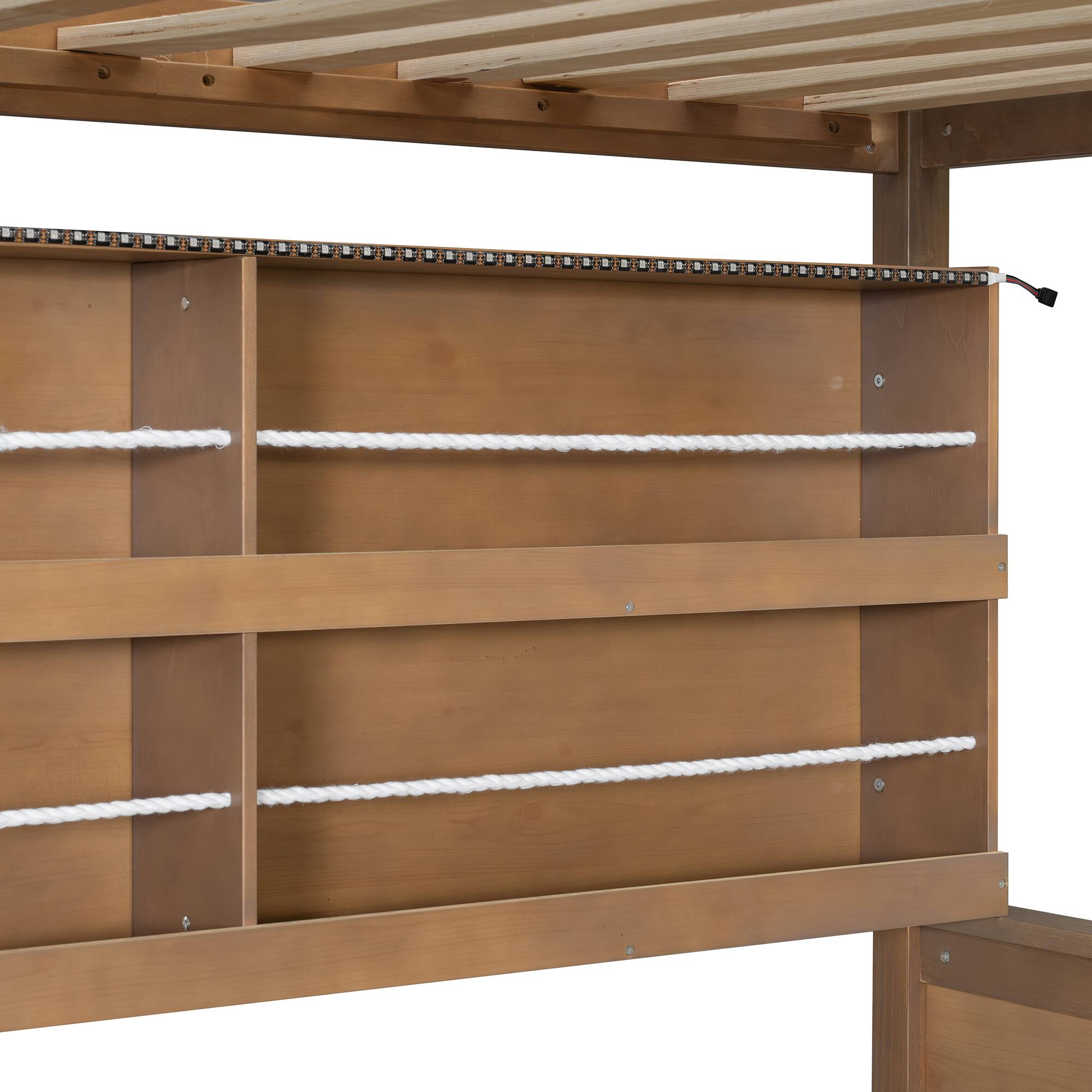 Alt View 6. Anysun - Full over Full Bunk Bed with Integrated Shelving, Color-Changing Lights and Pegboard - Brown.