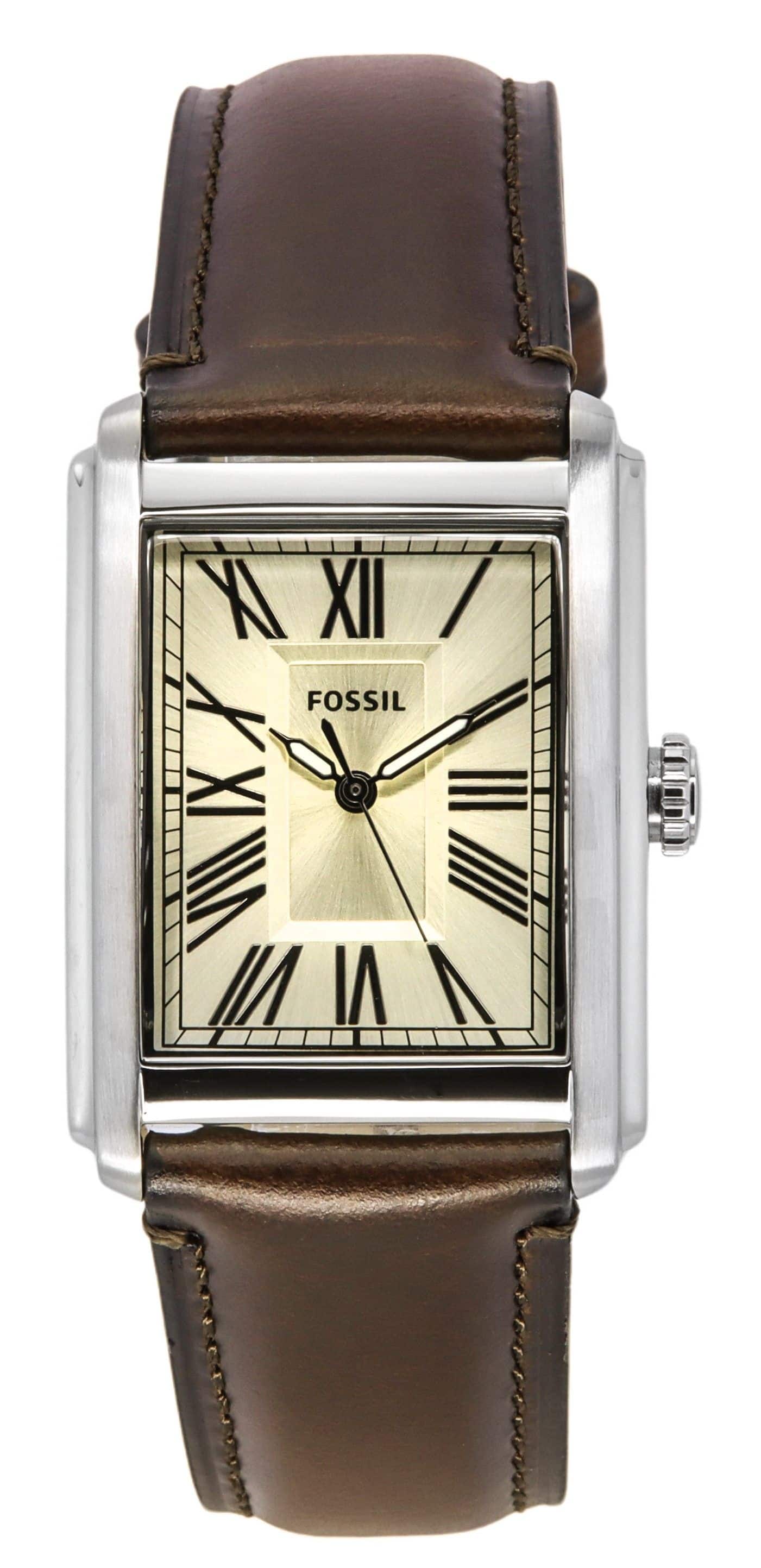 Fossil - Carraway Leather Strap Cream Dial Quartz FS6012 Men's Watch - Silver and black