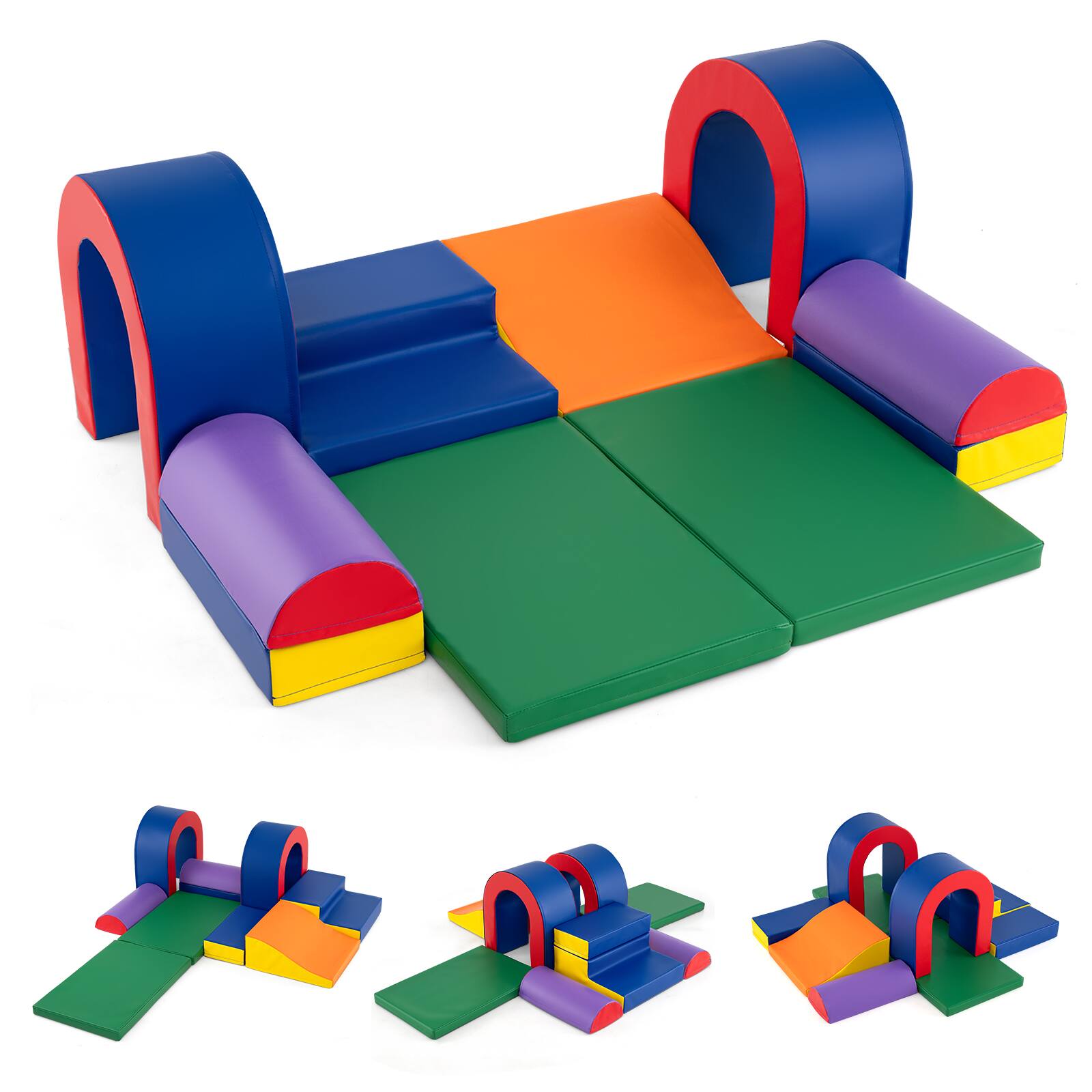 Alt View 9. Gymax - Gymax 10-Piece Foam Climbing Blocks Soft PU Leather Play Gym for Crawling & Sliding - Multicolor.
