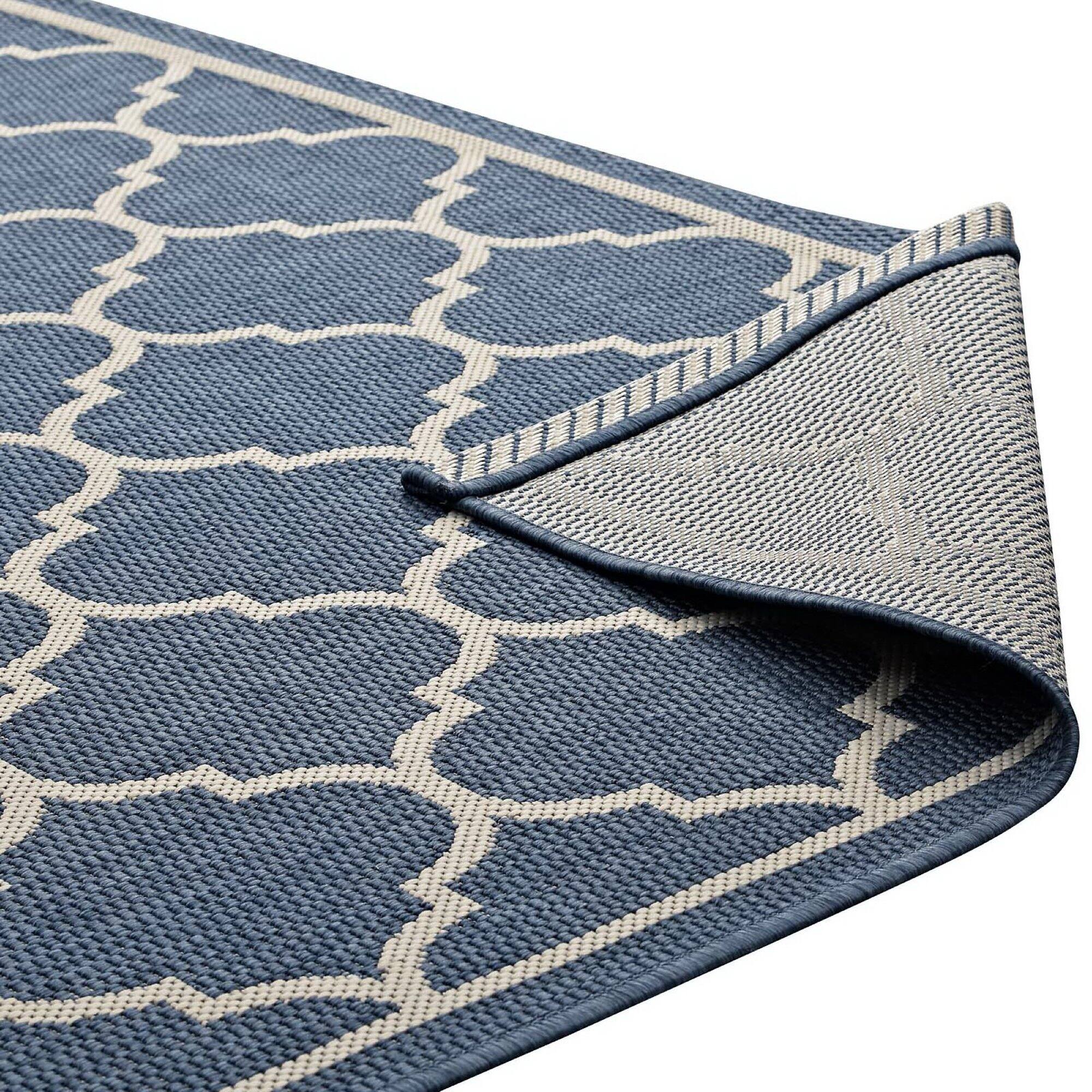 Alt View 4. Modway - Avena Moroccan Quatrefoil Trellis Indoor and Outdoor Area Rug - Blue and Beige.