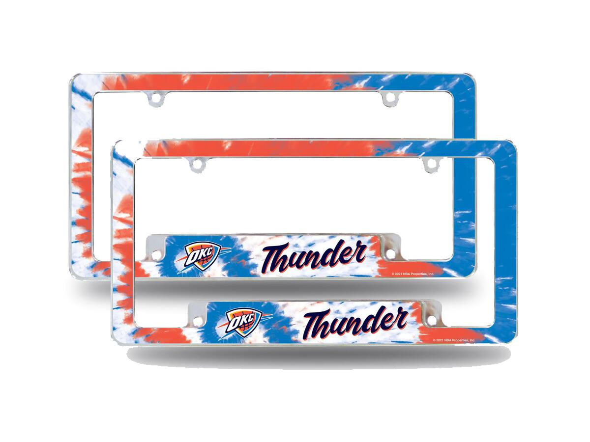 Oklahoma City Thunder Chrome Metal (Set of 2) License Plate Frames with Bold Tie Dye Design