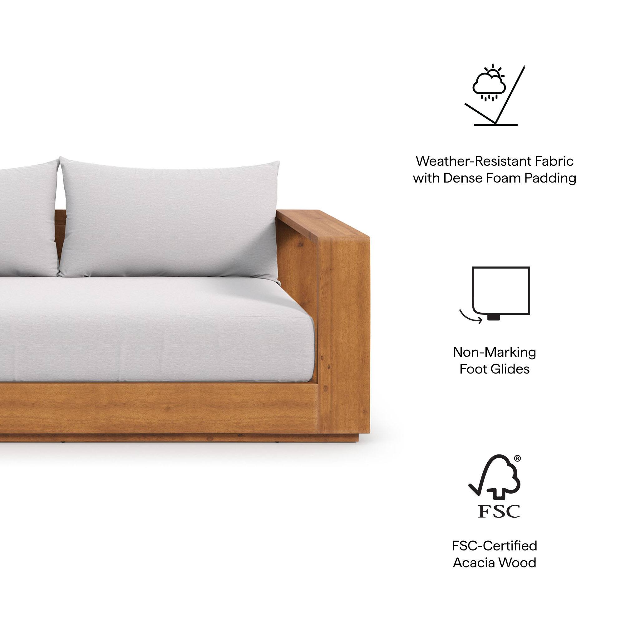 Weather-Resistant Fabric with Dense Foam Padding  
Non-Marking Foot Glides  
FSC-Certified Acacia Wood
