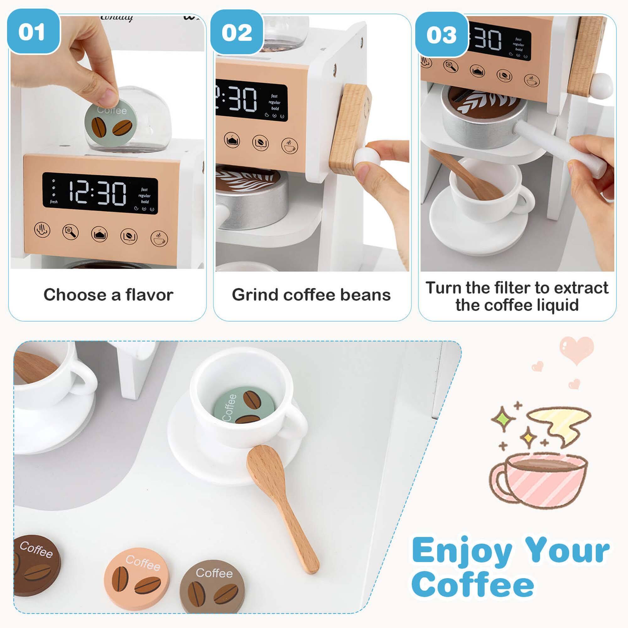 01 Choose a flavor
02 Grind coffee beans
03 Turn the filter to extract the coffee liquid
Coffee
Coffee
Coffee
Coffee
Enjoy Your Coffee